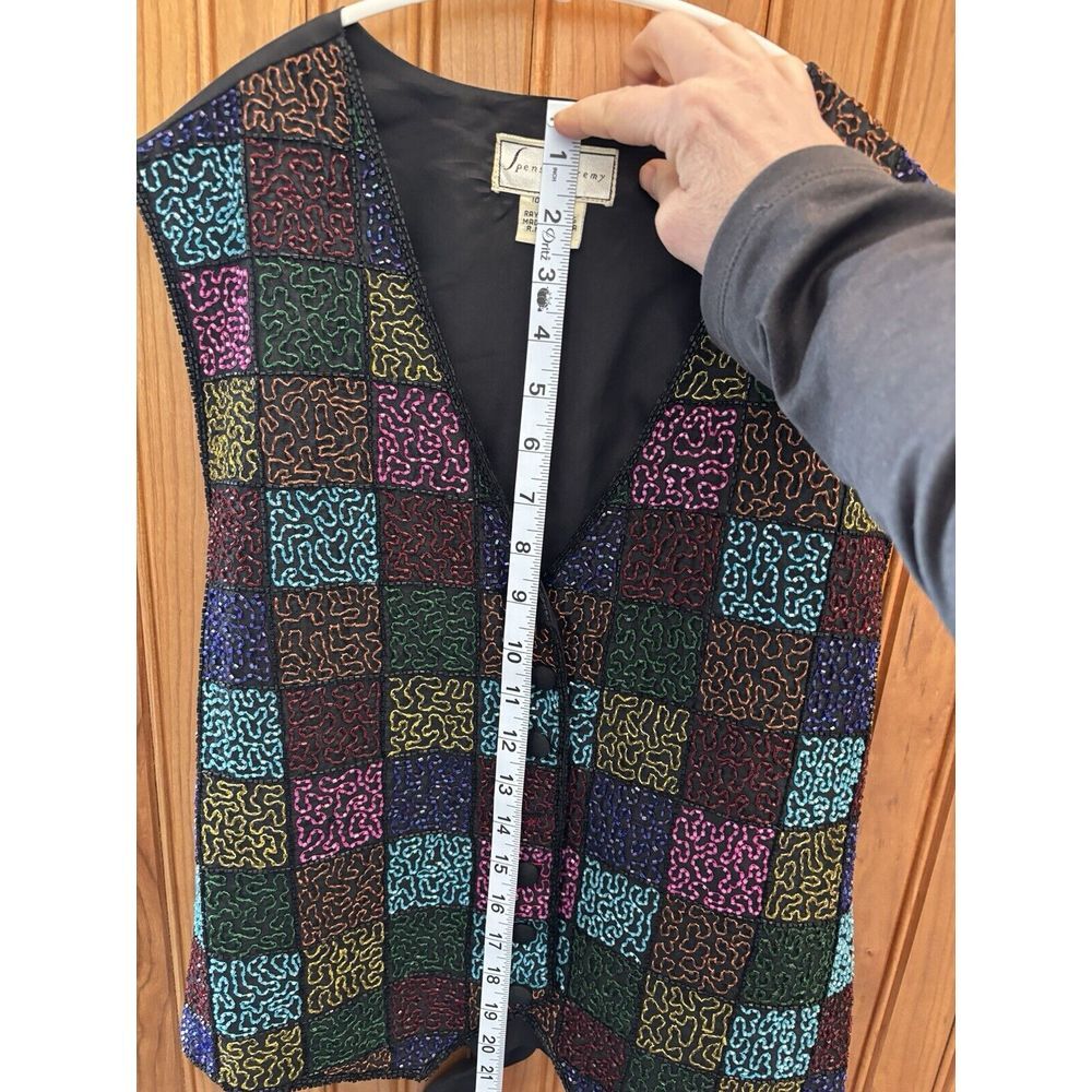 Spenser Jeremy Vintage Multicolor & Blk Beaded Sequin Embellished 100% Silk Vest - Picture 13 of 15